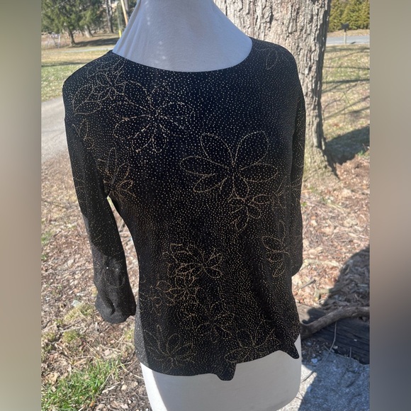 NOTATIONS WOMENS SMALL VINTAGE FLORAL SPARKLE TOP - Picture 2 of 7